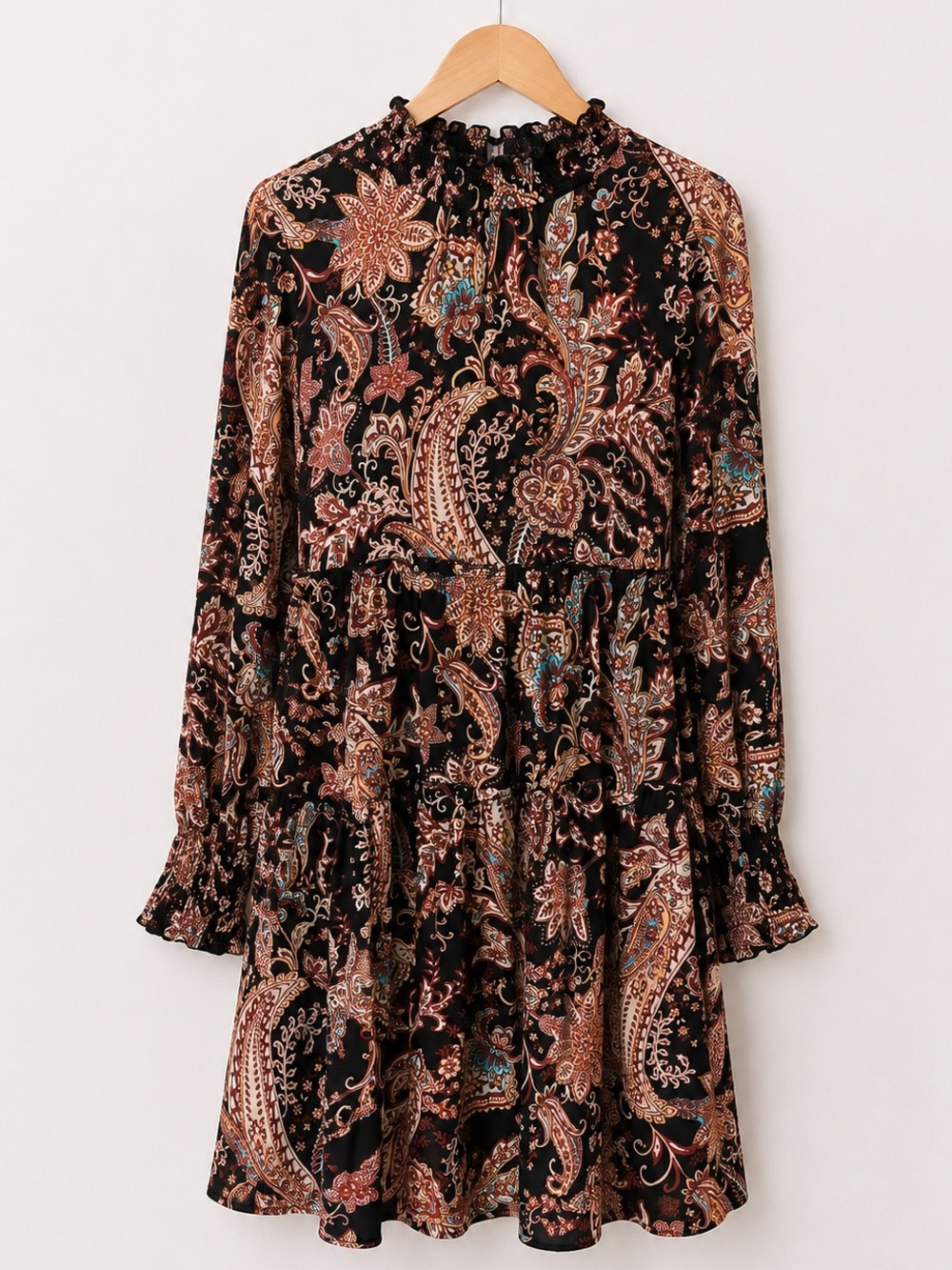 Anthropologie Cady Paisley Tiered Mini Dress XSP Long Sleeve Boho Western